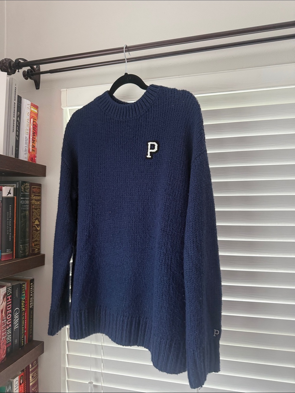 PINK Victoria Secret Navy P Embroidered Crewneck Collegiate Sweater